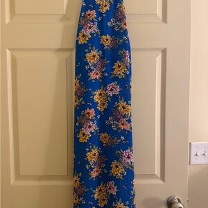 Pink Rose Blue Floral Maxi Dress